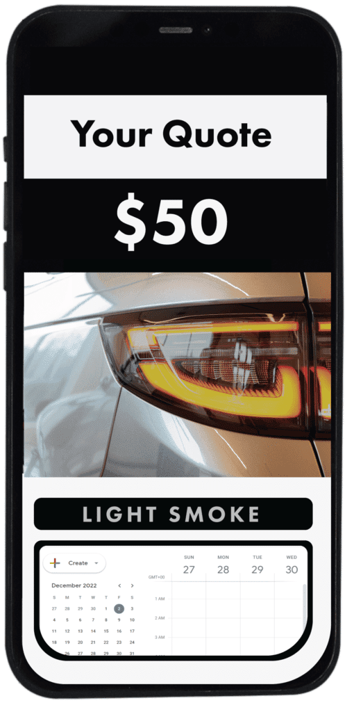A price on a phone for light smoke headlight tinting by TintBusiness in USA